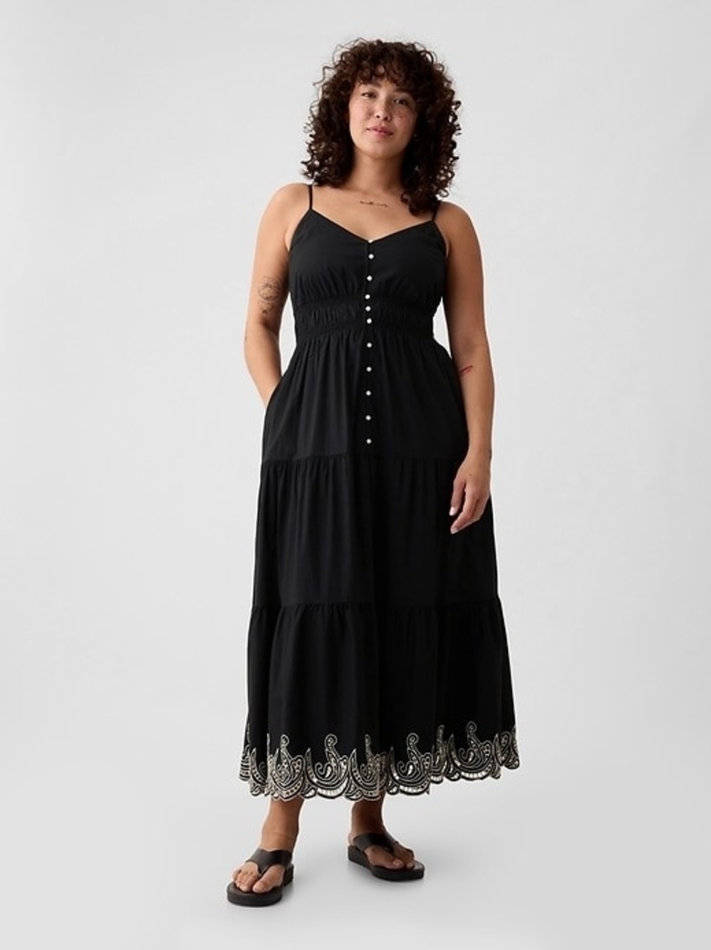 Gap Black Tiered Maxi Dress with Embroidered Hem